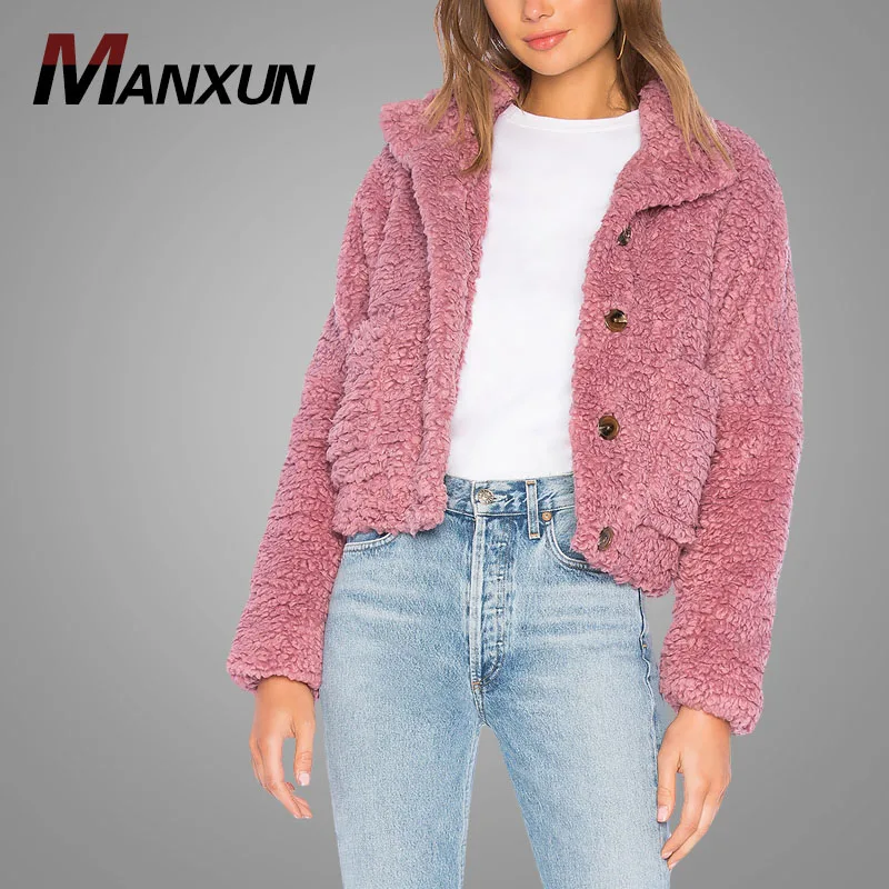 Hot Sell Winter Women Bomber Jacket Custom Sweet Mauve Fashion Teddy Jackets Wholesale Women Clothing