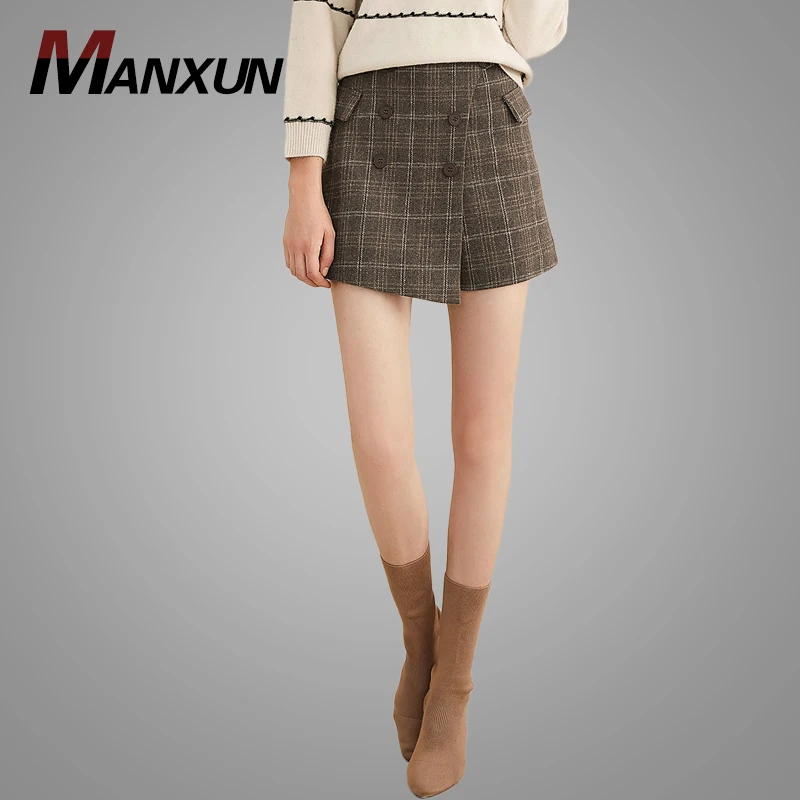 Elegant Fashion British Style Retro Plaid Faux Wool Women Shorts 2018 New Casual Fashion Korean Girls Short Pants