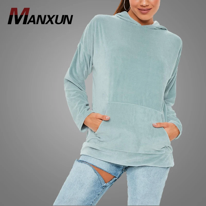 High Quality Navy Teddy Fuax Fur V Neck Cropped Women Winter Sweatshirt Hoodies Tops