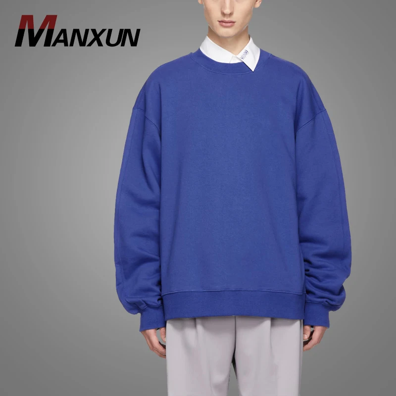 Custom Crewneck Oversized Blue Sweatshirt Mens Gym Sport Fleece Sweatshirts 2018