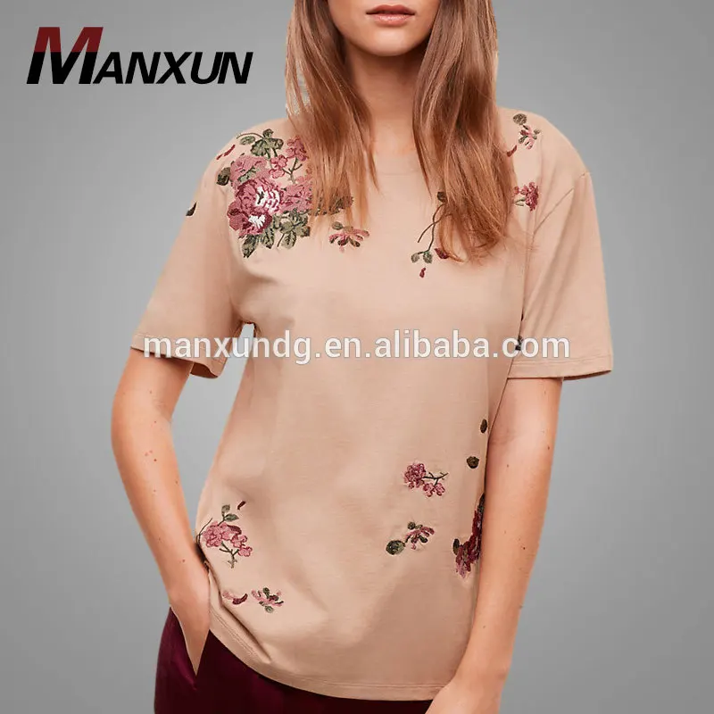 Wholesales High Fashionable Women Cotton T-shirts Tee Shirt Women Embroidery Tshirt