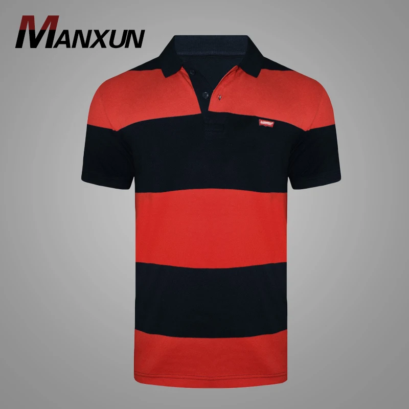 New Style 100% Cotton Custom Logo Mens Polo T-shirt Red and Black Striped Polo T-shirt for Man