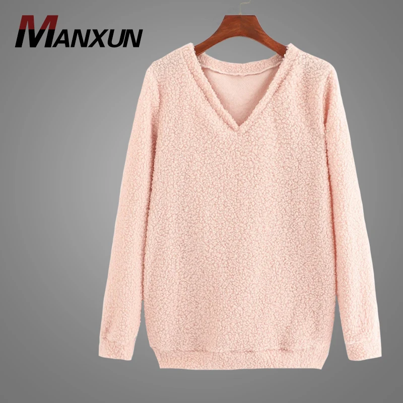 Oversized Sweatshirt 2018 Simple Style Spring Women Street Wear High Popular V-neck Fleece Fabric Women Blouse Clothing