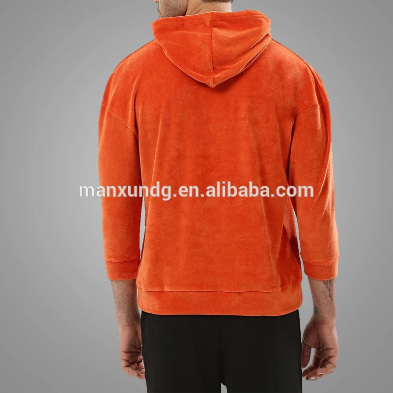 Custom Fashion Design Mens Hoodies Sweatshirt Velour Orange Pullover Velvet Men Hoodie 2018 5
