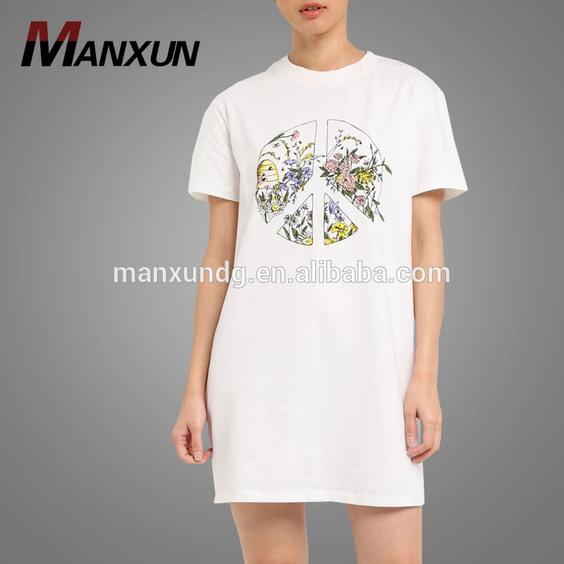 Casual Print Women T-shirt Short Sleeve Comfort Round Neck Long Top High Quality Cotton Ladies Clothing