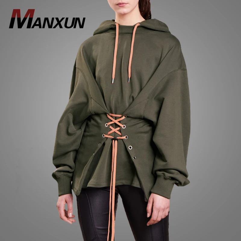 2018 New Fashion Design Women Long Sleeve Hoody Sweatshirt Fashion Custom Corset Bandage Slim Fit Hoodies Sweatshirts