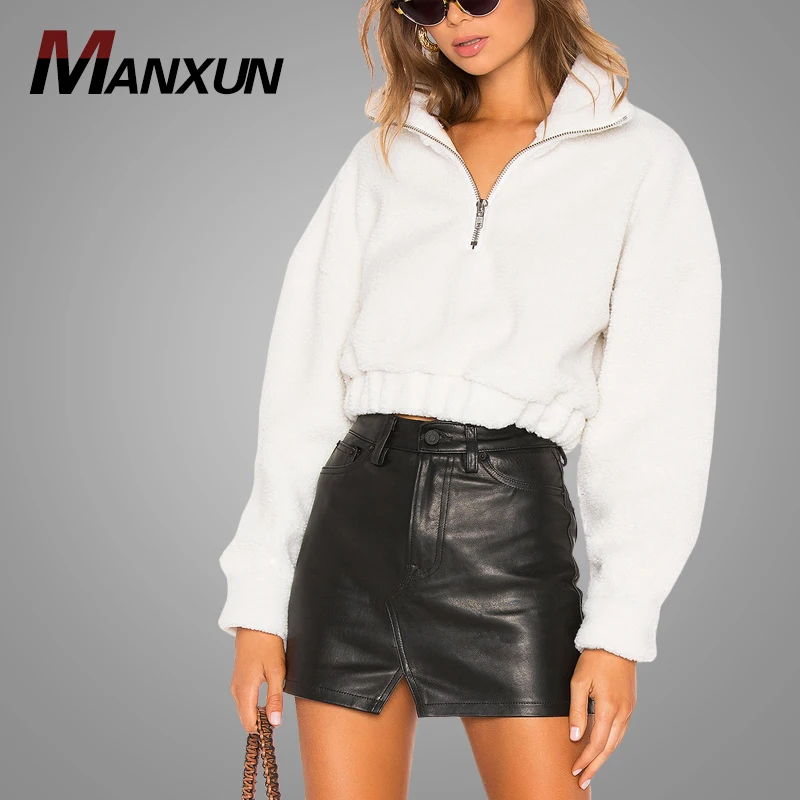 Hot Sell Winter Women Zip Half Placket Pullover Jacket Custom White Fashion Crop Jackets Wholesale 2018