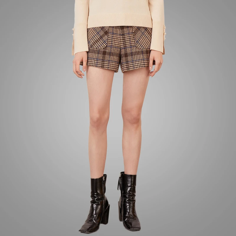 2018 Autumn New Style Plaid Collage Pocket Girls Shorts Elegant Women 100% Cotton Casual Short Pants 7