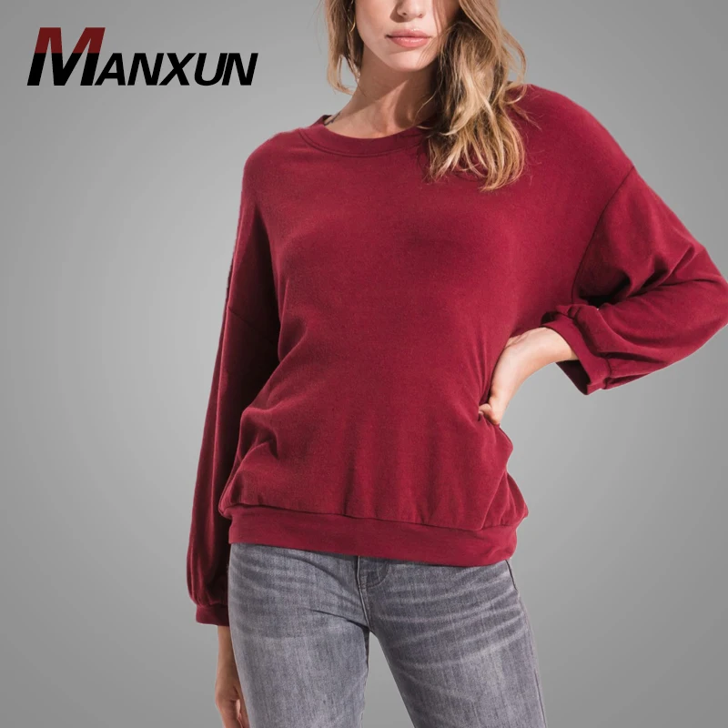 Hot sale Crewneck Oversized Sweatshirt Women Burgundy Color Women xxxxl sweatshirt
