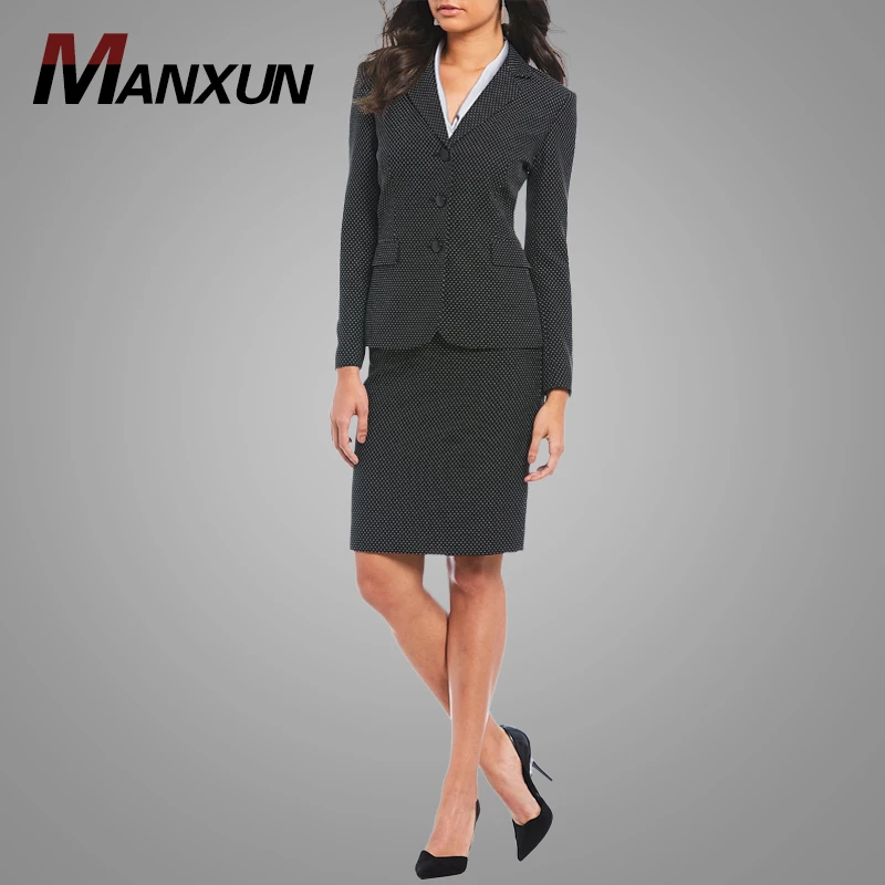 High Quality 2 Piece Lady Suit Pin Dot Single Breasted Jacket Skirt Formal Office Women Suit