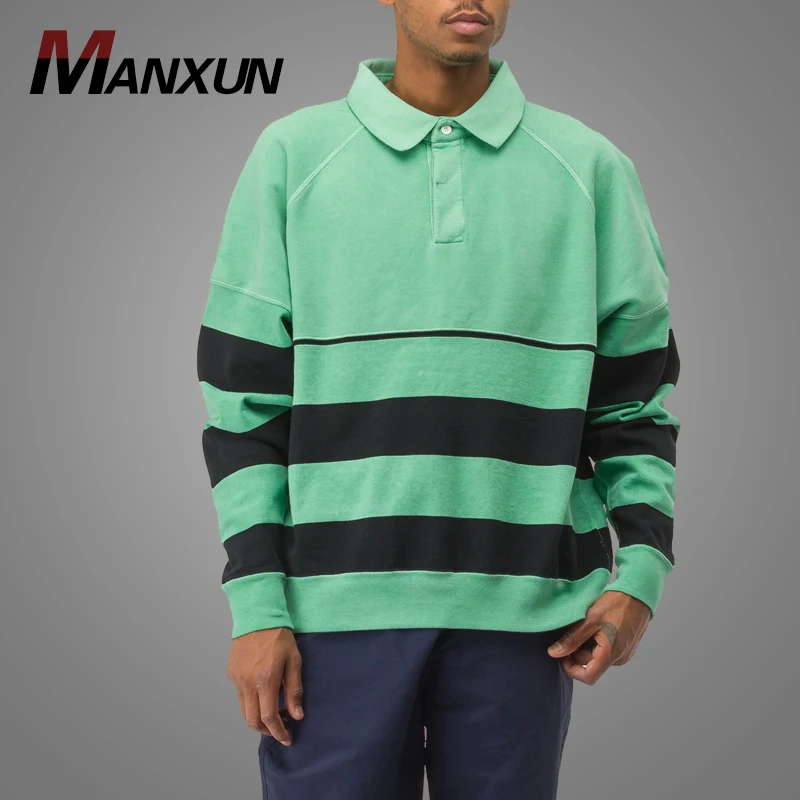 Wholesale Long Sleeve Stripe Polo Collared T Shirt Sweatshirt Green Polo Shirt Men