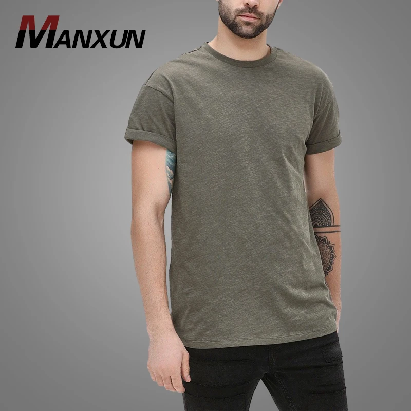 Cheap Wholesale Roll Neck Short Sleeve Blank Tshirt Slim Fit Organic Tee Shirt