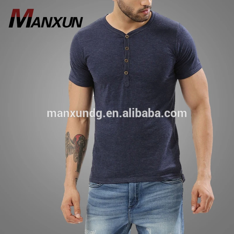 Custom High Quality Latest Cotton Crewneck T Shirt Button Plain Tshirt For Men 2017