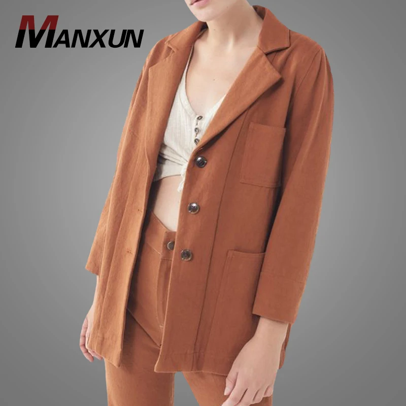 Best Selling Custom Women Oversized Plain Formal Blazer Jacket Good Quality Single Button Office Suits Jacket For Female