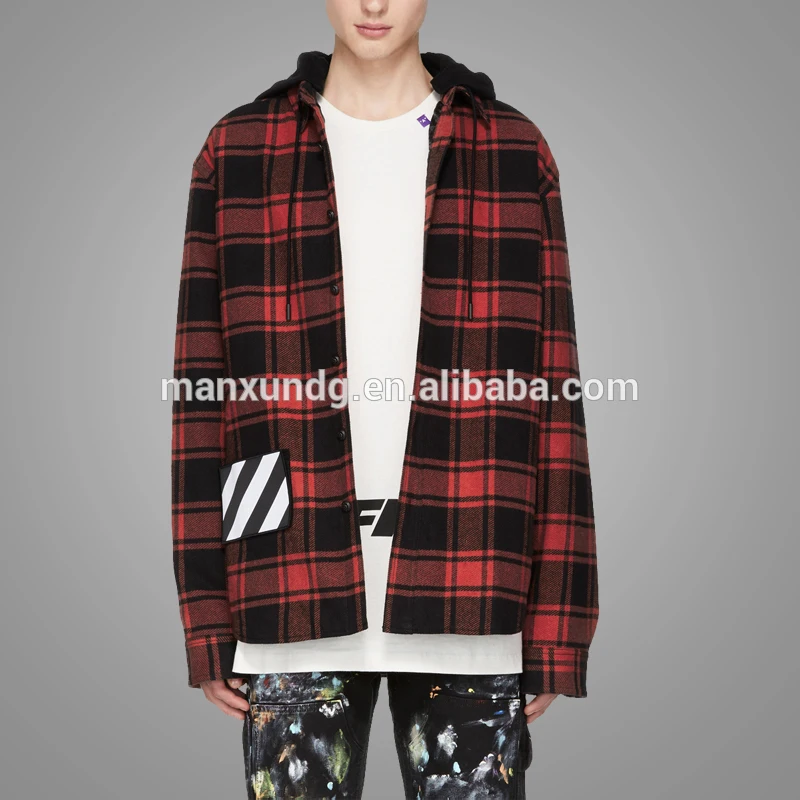 Pattern Black and Red Streetwear Mens Shirt Hood Hip hop Shirts Top For Man
