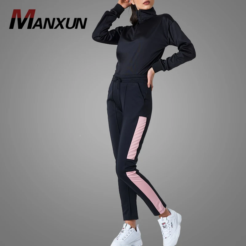 OEM Factory Custom Ladies Athleisure Tracksuit Young Casual Sweat Sport Outdoor Suit Fashion Half Zip Hoodies With Pants