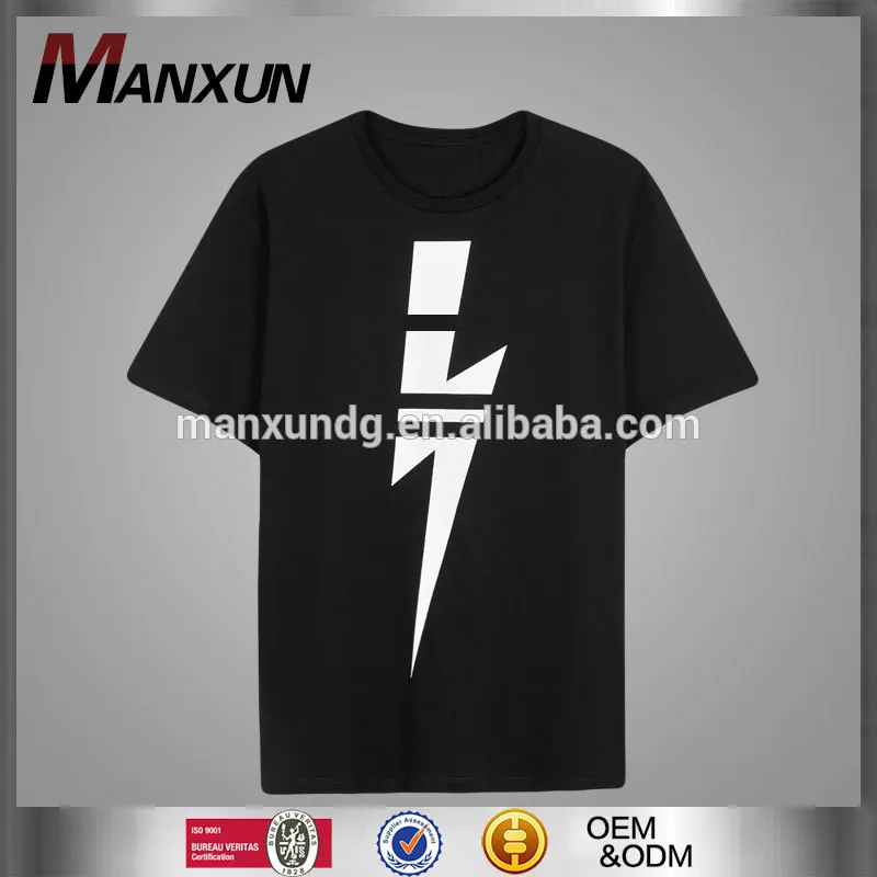 High Quality Customize Pattern Men Short Sleeves T shirt Black Lightning-print Cotton T-shirt
