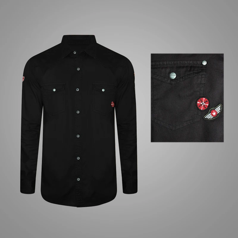 Dongguan 100% Cotton Logo Custom Mens Shirt Black Long Sleeve Slim Fit Casual Shirt for Men
