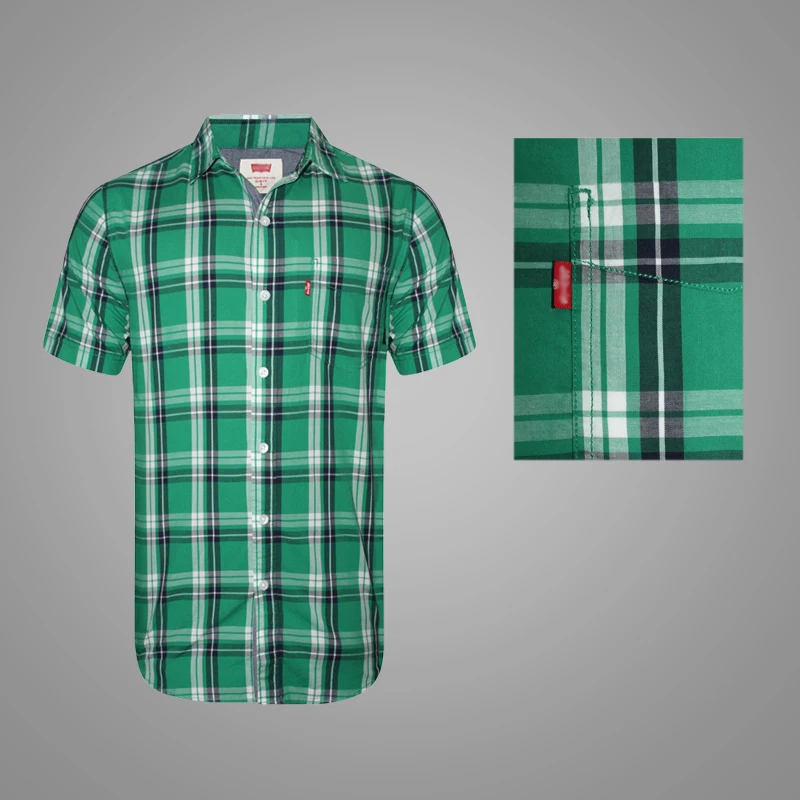 New Model Summer Green Men Plaid Shirt Casual Flannel Short Sleeve Shirt for Men