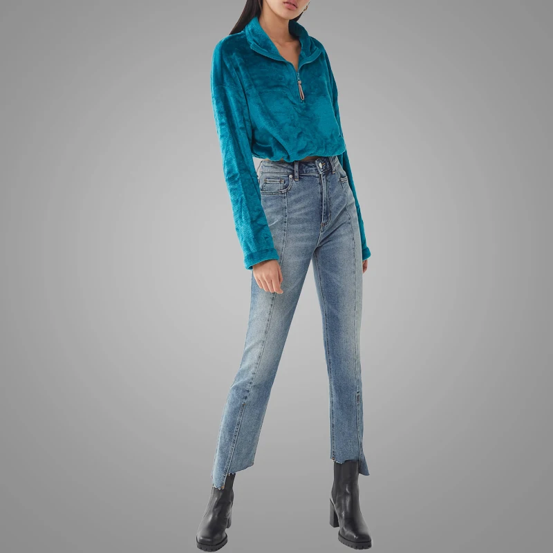 Wholesale China Blue Angel Girls Fleece Pullover Top Casual Crop Soft Fleece Women Sweatshirt Hoodie 3