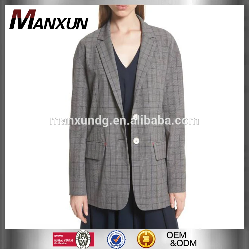 2017 Hot Sale Dongguan Clothing Oversize Plaid Blazer Women Casual Slim Fit Jacket