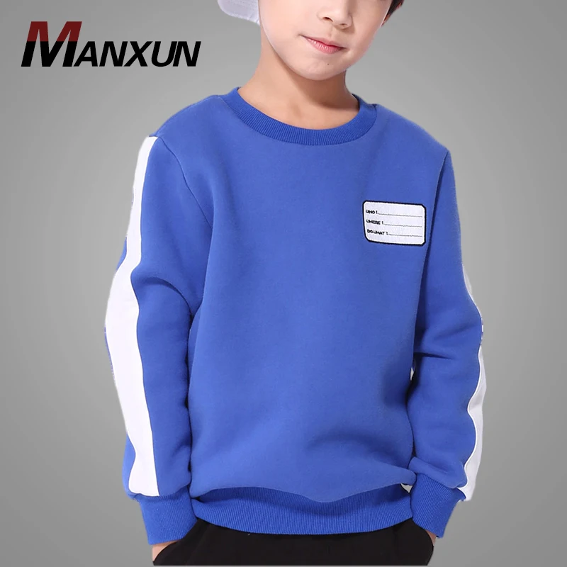 Wholesale Blue O-neck Kids Fleece Hoodie Boys Sweater Pullover Spring and Autumn Sportswear