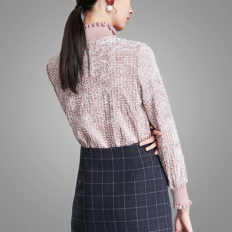 2019 New Arrival Casual Fashion Korean Bottoming Shirt Autumn Ladies Velvet Tops Slim Fit Women Blouses 9