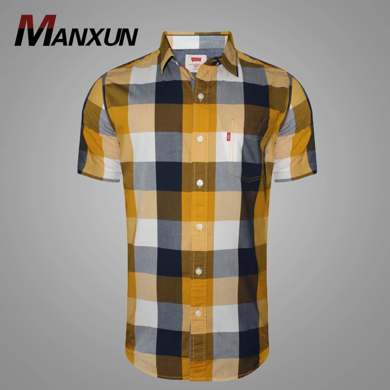 Newest Fashion Short Sleeve Summer Plaid Shirt Custom Logo Casual Shirt for Men