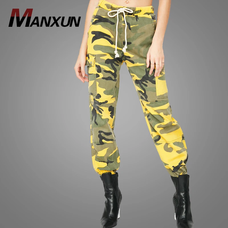 Custom Design Drawstring Camouflage Cargo Sweat Long Pants Oversized Loose Track Hip Hop Pants 2018