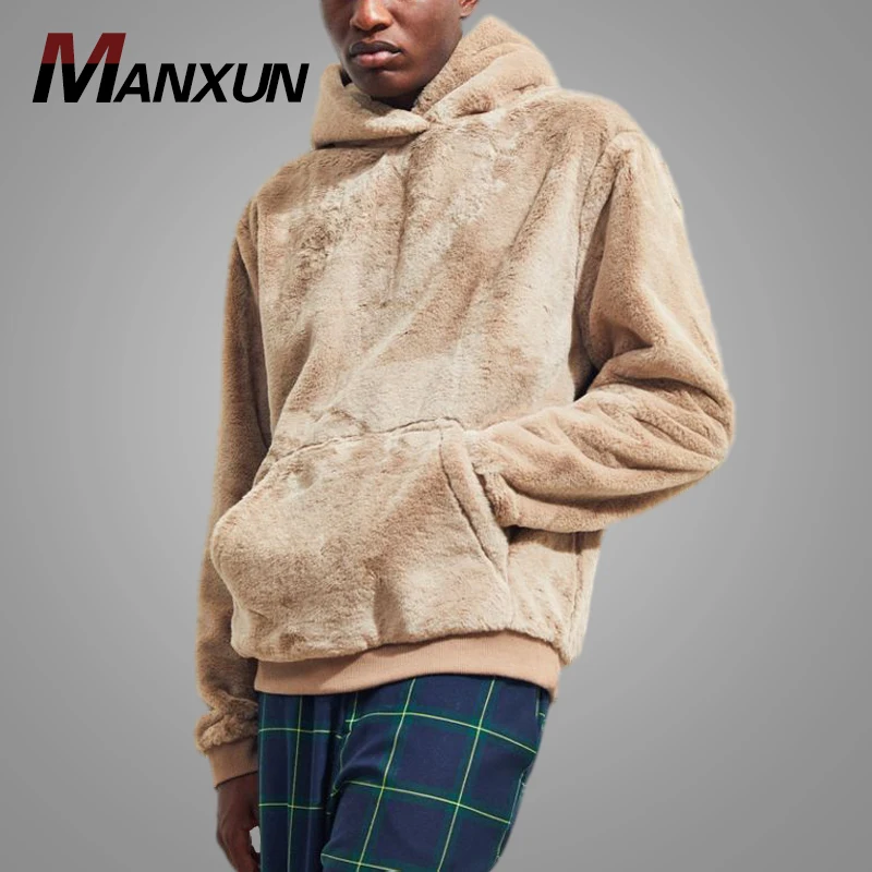 2018 Winter Thick Faux Fur Hoodie Mens High Quality Plain Soft Warm Blank Mens Sweatshirt with Hood