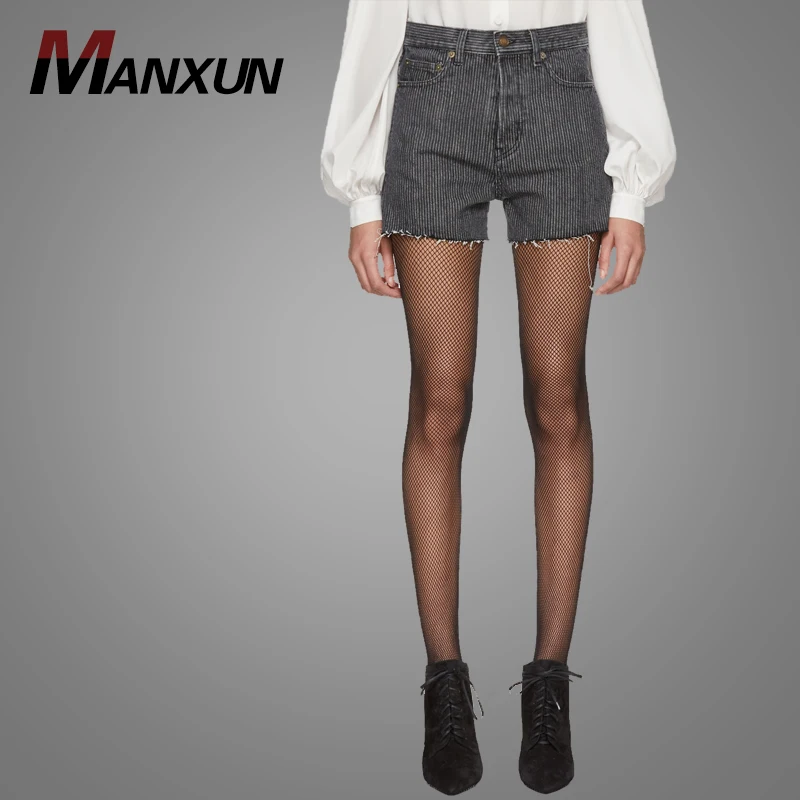 Customized Design Grey Striped Denim Mini Women Shorts Casual Hot Shorts Pants