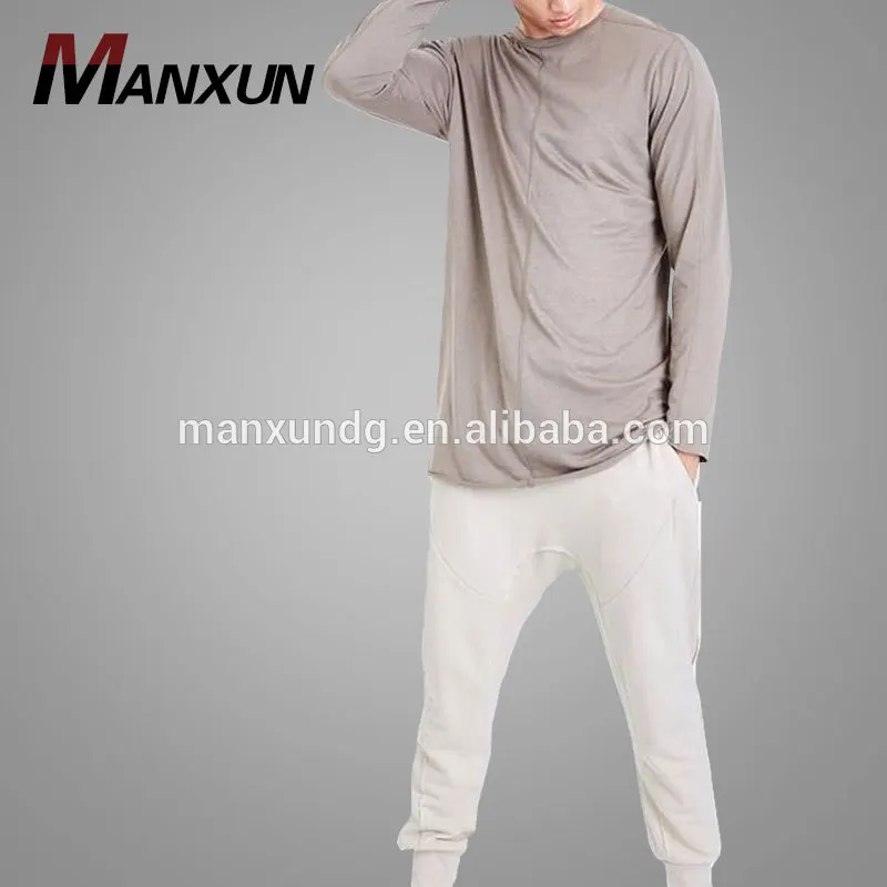 OEM Service Wholesale Men Casual Design Blouse Blank O Neck Split Hem Longline T-Shirt Plus Size Men Top