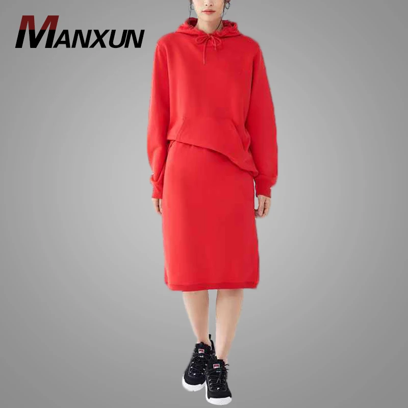 xxxxl Sweatshirt Autumn Red Sweatshirt Suit New design Women Oversized Hoodie Sets with Dress