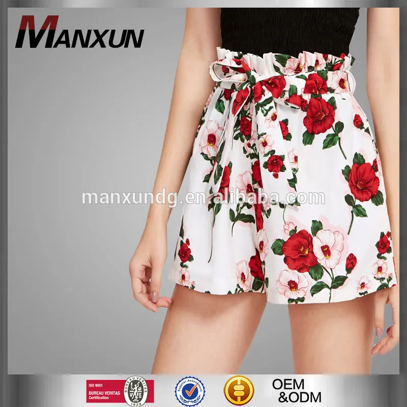 Sexy Girl Random Florals Frill Waist Self Tie Hot Shorts 2017 Top Popular Short Hot Pants