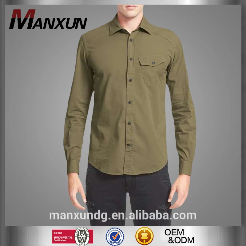 New Fashion Plain Long Sleeves Casual Shirt For Men Classic Design Front Pocket Woven T Shirt Anti-Wrinkle Tee