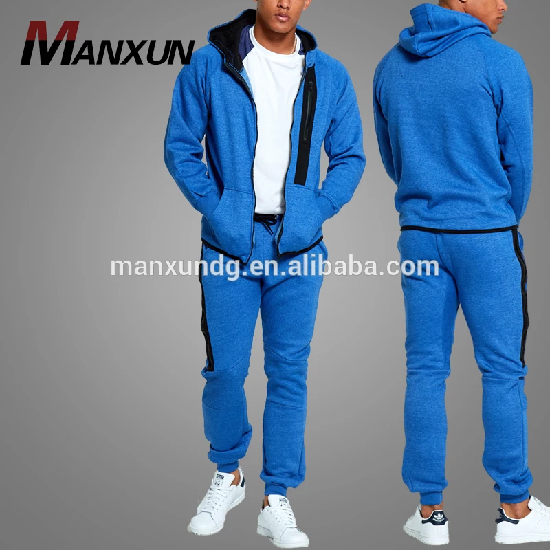 Latest Design Mens Zip Up Fleece Hooded Sports Soccer Tracksuit Gym Plain Sweatsuit Sets