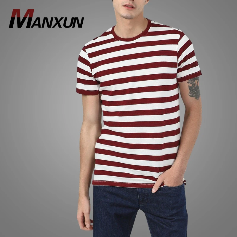 Wholesale Crew Neck Slim Fit T-Shirt Red And White Stripe Short Sleeve T Shirt For Men