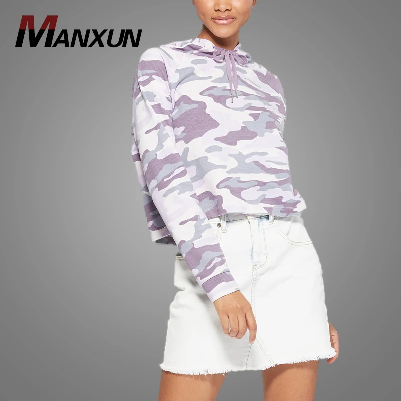 Wholesale Cheap Women's Camouflage Purple Printed Pullover Hoodie Oversized Pullover Hoodies