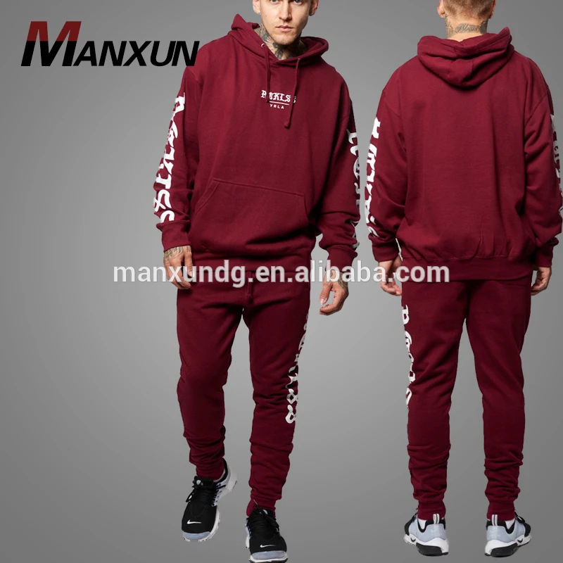 Latest Design Gym Male Tracksuit Young Mens Fleece Burgundy Sports Tracksuit Sweat Suit 2018