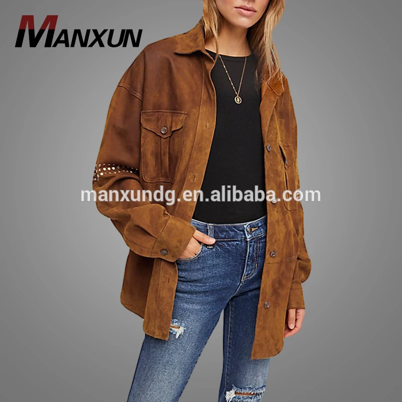 2018 Wholesale Fashionable High Quality Stud Shirt Coats And Jackets Woman