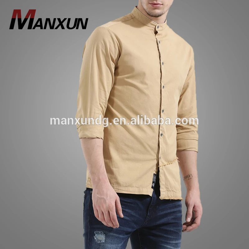 Customized Cheap Latest Design Collar Slim Fit Boys Shirts Khaki Blank Casual Men Shirt New Style