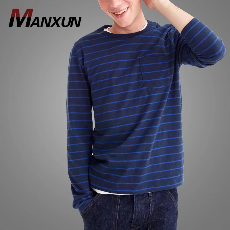 Mens Tshirts 100% Cotton Long Sleeves Stripped Tshirts Workout T shirts
