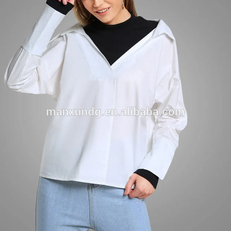 Spring Casual Girl Clothing Shirt Top Long SleevesWhite Mock Collar Sweatshirt Cut Out Blouses