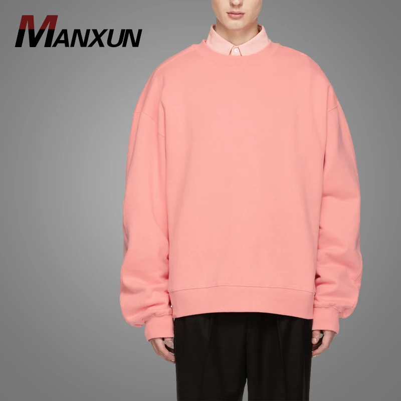 Custom Long Sleeve Cotton Fleece Sweatshirt Plain Men's Pink Xxxxl Plus Size Crew Neck Sweatshirt