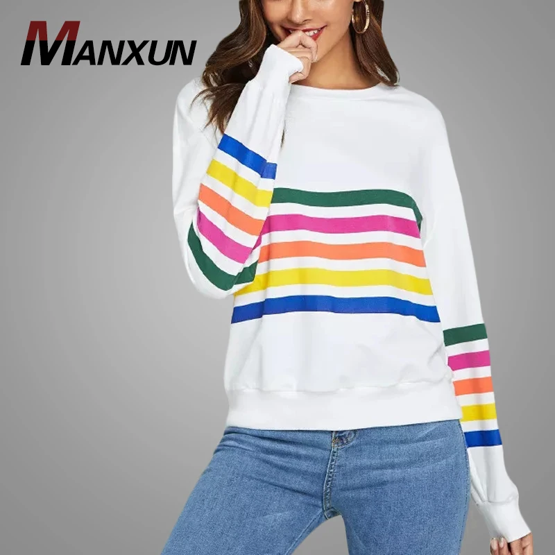 Hot Sell Women Striped Sweatshirts  Autumn Casual Sweatshirt Custom Printed Pullover Sweatshirt