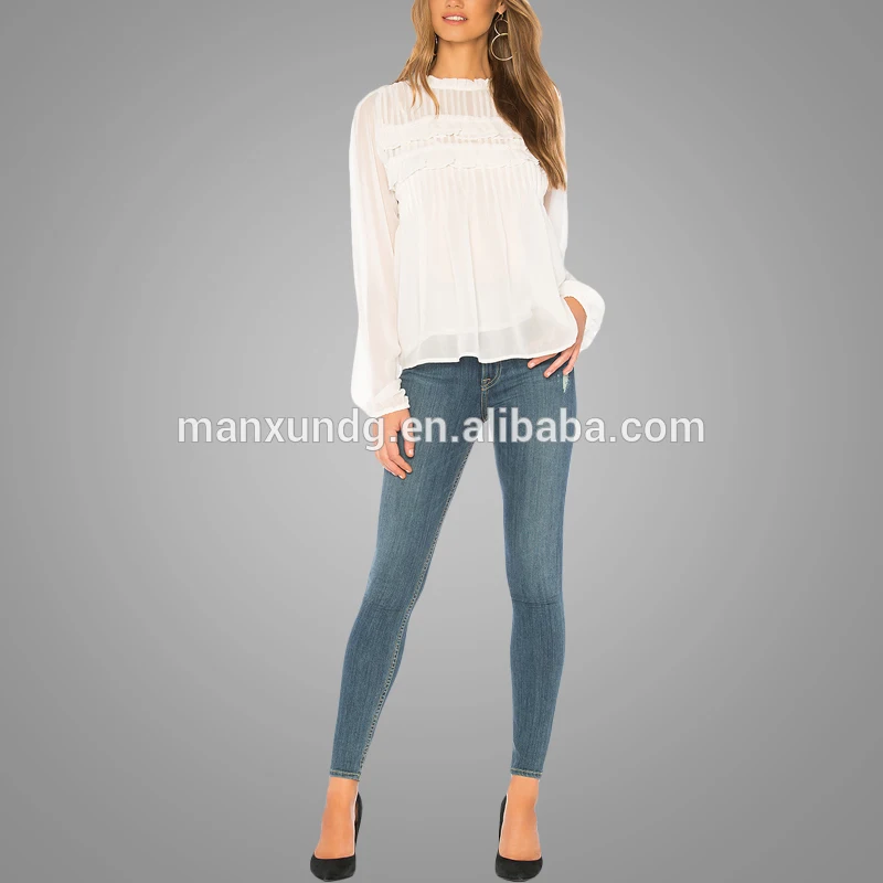 New Arrival Custom Fashion Women Ladies White Long Sleeve Tops Women Clothing Blouses 2018 New Designs
