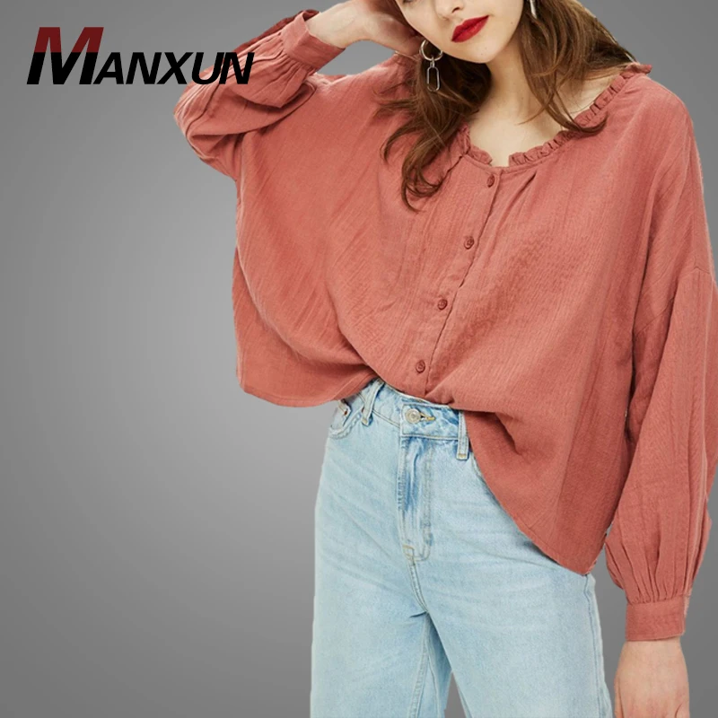 New Arrival Orange Ladies Shirt Blouse Batwing Long Sleeve Women Blouse 2018