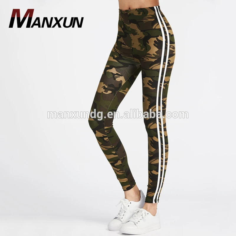 2017 Latest Design Tracksuit Camo Striped Side Print Pants Trousers Woman Fitness Leggings