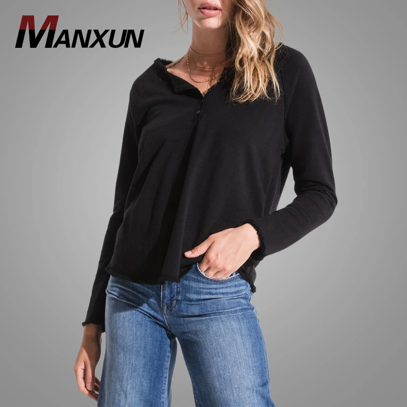 Latest Tops Designs Girls Plus Size Black Long Sleeve Casual Tops and Blouses for Women