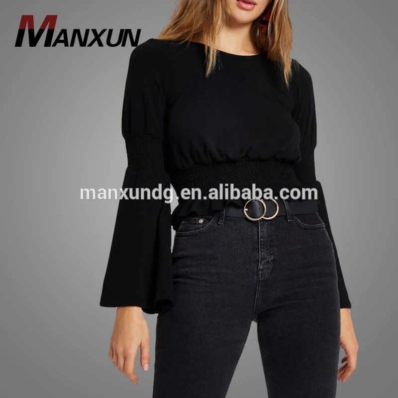 2018 Fashionable Top Quality Wholesale Clothes Women Knitted Tops Long Bell Sleeve